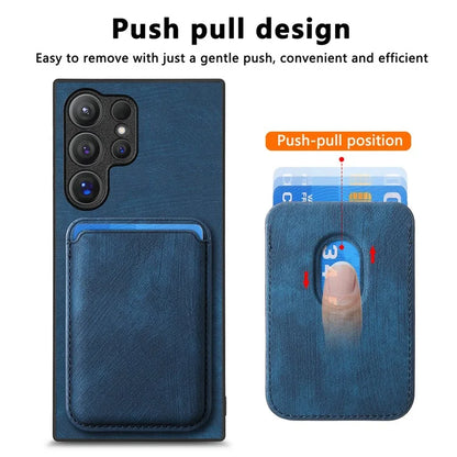 D12 For Samsung Galaxy S24 Ultra Retro Texture Detachable Magnetic Card Case Phone Cover