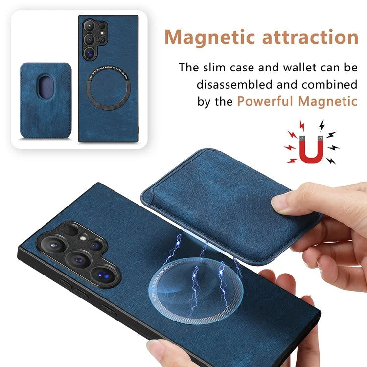 D12 For Samsung Galaxy S24 Ultra Retro Texture Detachable Magnetic Card Case Phone Cover