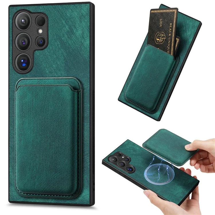 D12 For Samsung Galaxy S24 Ultra Retro Texture Detachable Magnetic Card Case Phone Cover