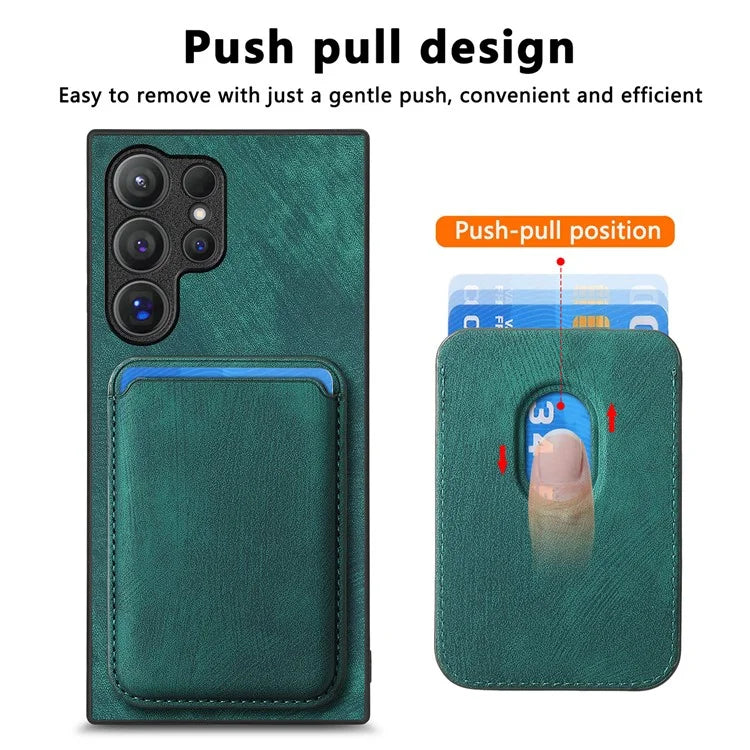 D12 For Samsung Galaxy S24 Ultra Retro Texture Detachable Magnetic Card Case Phone Cover