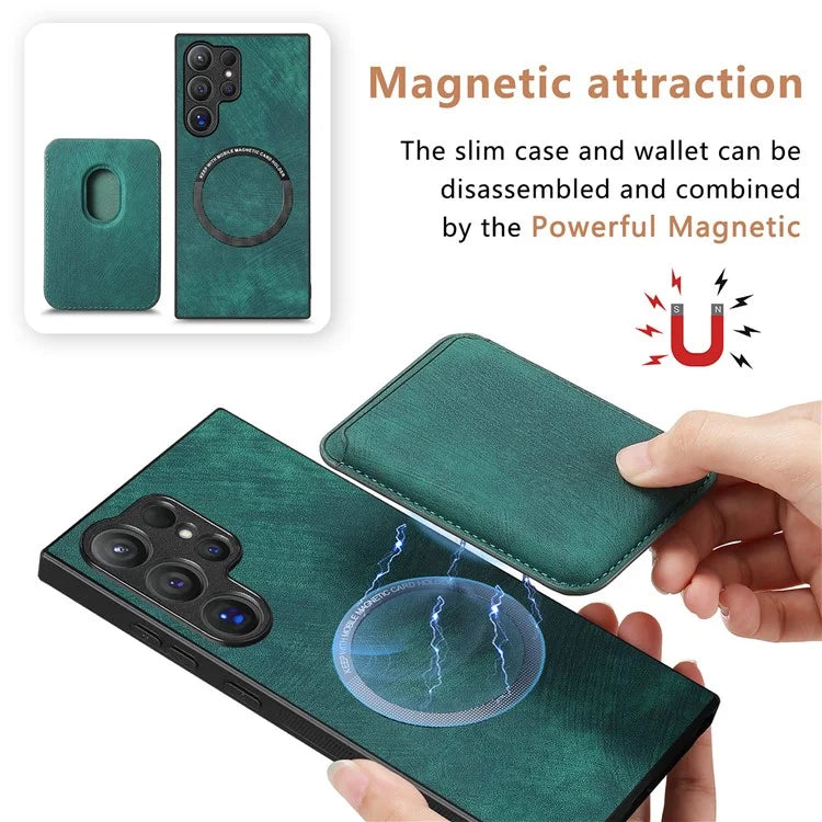 D12 For Samsung Galaxy S24 Ultra Retro Texture Detachable Magnetic Card Case Phone Cover