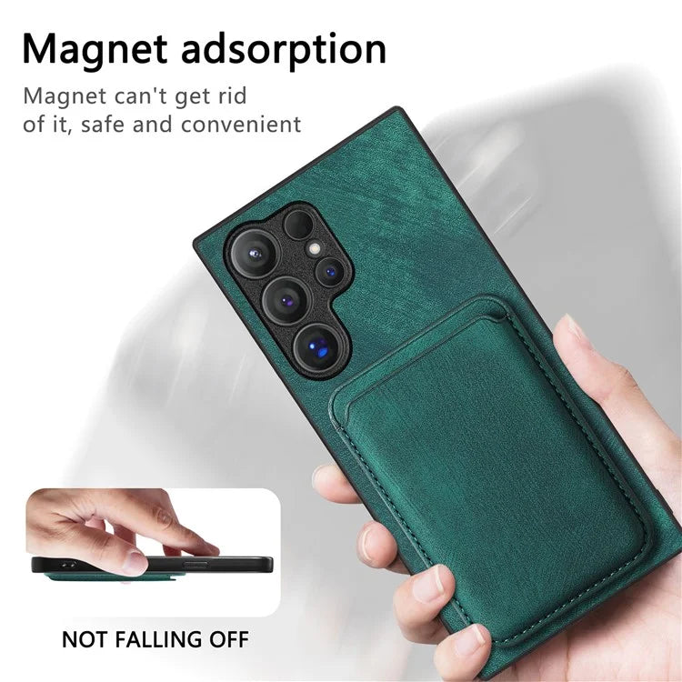 D12 For Samsung Galaxy S24 Ultra Retro Texture Detachable Magnetic Card Case Phone Cover