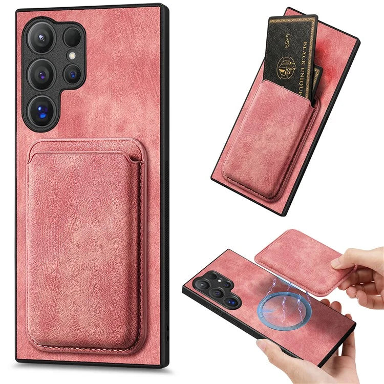 D12 For Samsung Galaxy S24 Ultra Retro Texture Detachable Magnetic Card Case Phone Cover