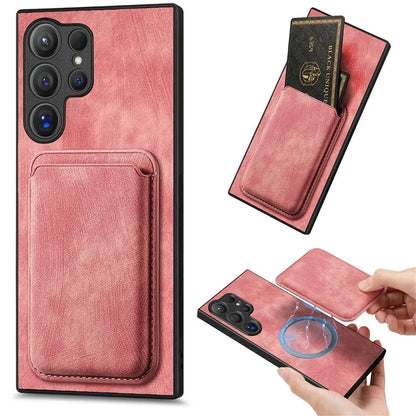 D12 For Samsung Galaxy S24 Ultra Retro Texture Detachable Magnetic Card Case Phone Cover