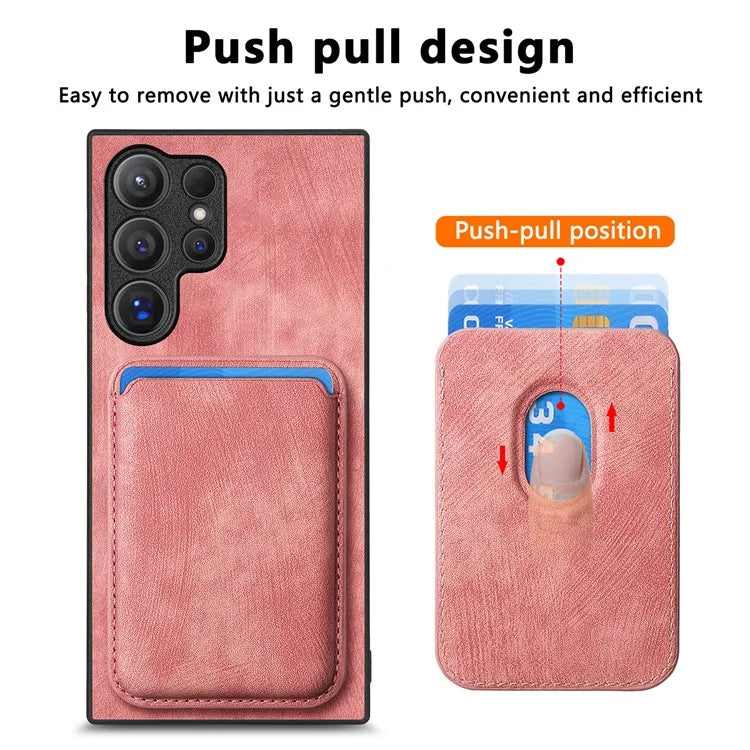 D12 For Samsung Galaxy S24 Ultra Retro Texture Detachable Magnetic Card Case Phone Cover