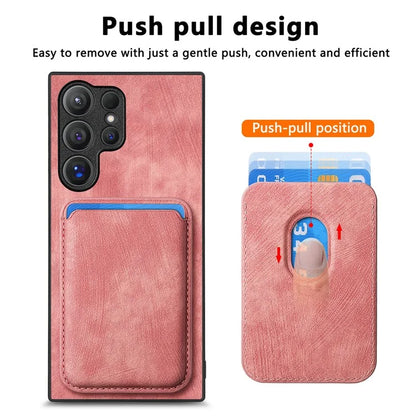 D12 For Samsung Galaxy S24 Ultra Retro Texture Detachable Magnetic Card Case Phone Cover