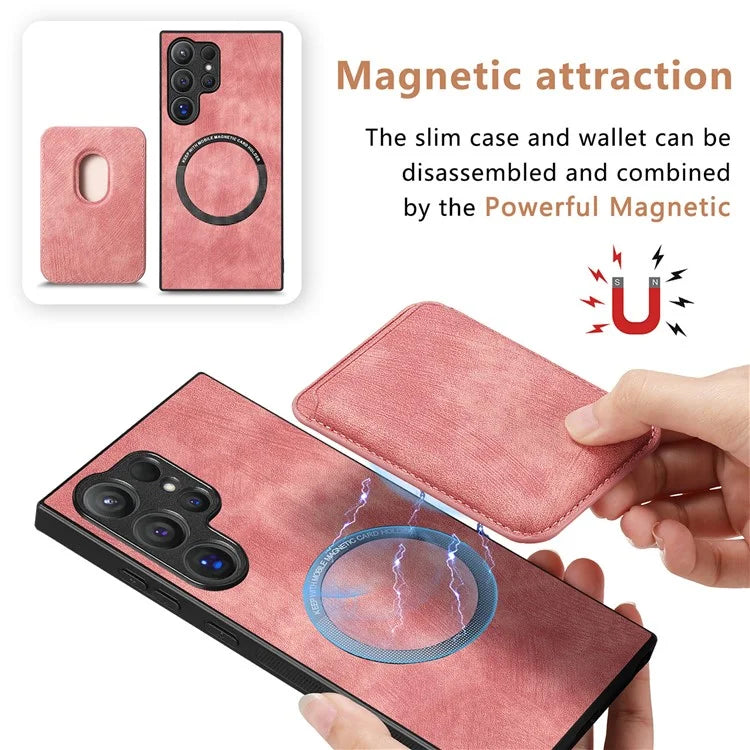 D12 For Samsung Galaxy S24 Ultra Retro Texture Detachable Magnetic Card Case Phone Cover