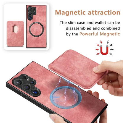 D12 For Samsung Galaxy S24 Ultra Retro Texture Detachable Magnetic Card Case Phone Cover