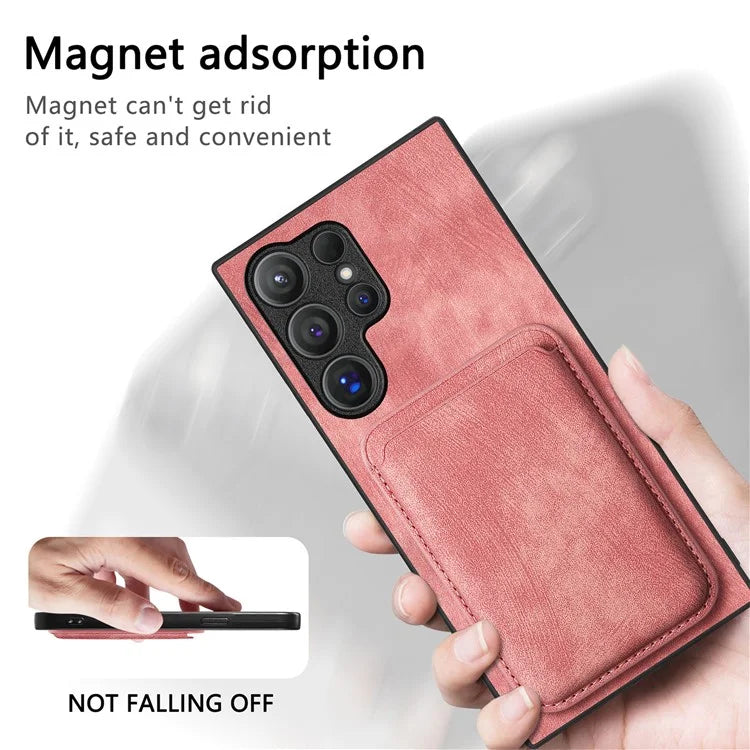 D12 For Samsung Galaxy S24 Ultra Retro Texture Detachable Magnetic Card Case Phone Cover
