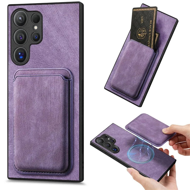 D12 For Samsung Galaxy S24 Ultra Retro Texture Detachable Magnetic Card Case Phone Cover