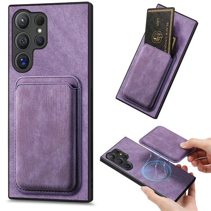 D12 For Samsung Galaxy S24 Ultra Retro Texture Detachable Magnetic Card Case Phone Cover