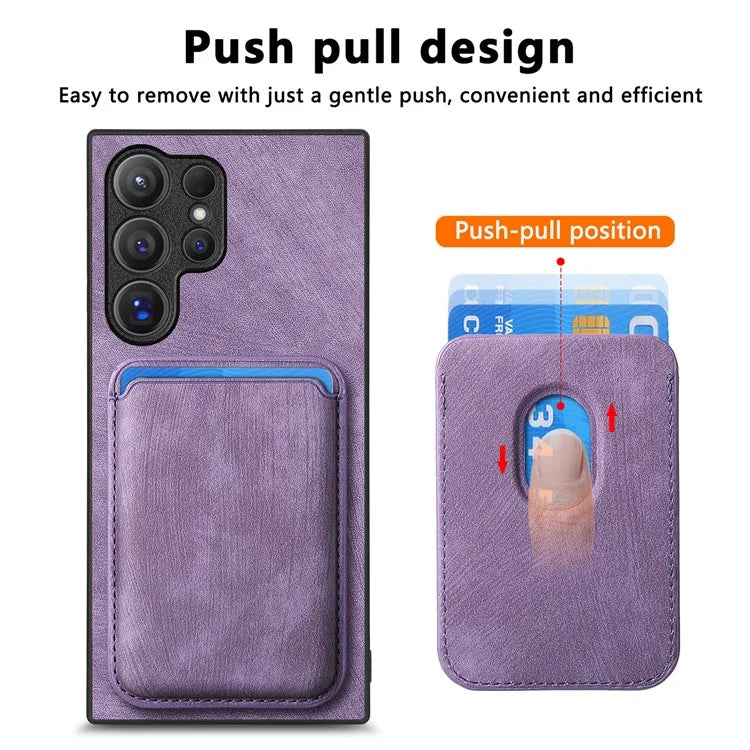 D12 For Samsung Galaxy S24 Ultra Retro Texture Detachable Magnetic Card Case Phone Cover