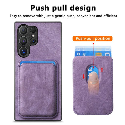 D12 For Samsung Galaxy S24 Ultra Retro Texture Detachable Magnetic Card Case Phone Cover