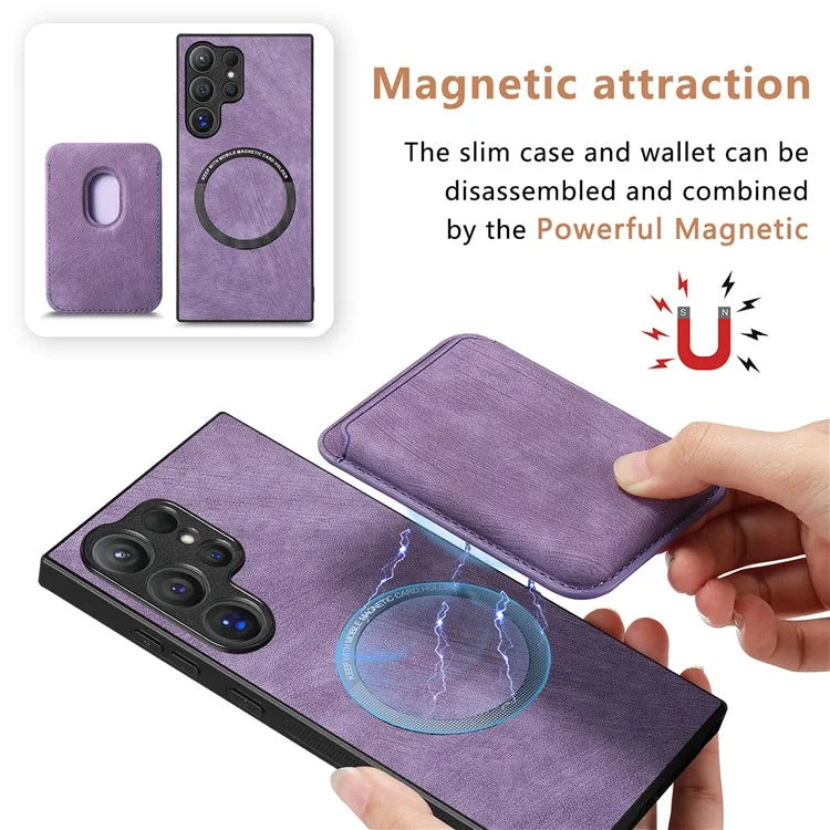 D12 For Samsung Galaxy S24 Ultra Retro Texture Detachable Magnetic Card Case Phone Cover