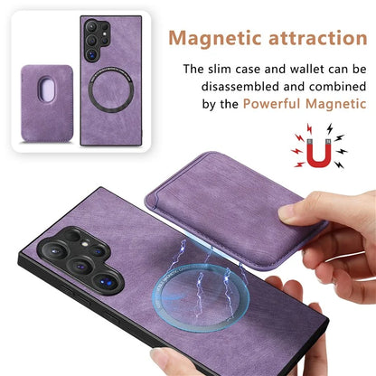D12 For Samsung Galaxy S24 Ultra Retro Texture Detachable Magnetic Card Case Phone Cover