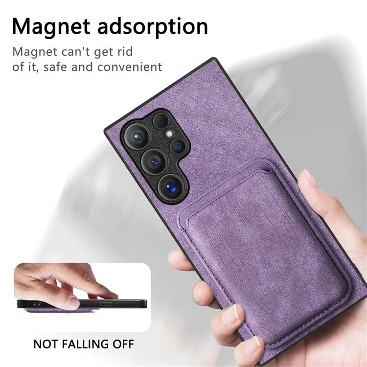 D12 For Samsung Galaxy S24 Ultra Retro Texture Detachable Magnetic Card Case Phone Cover