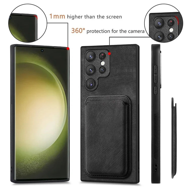 D12 For Samsung Galaxy S23 Ultra Detachable Magnetic Card Case Phone Protector Cover