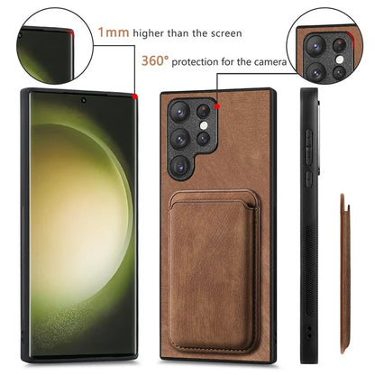 D12 For Samsung Galaxy S23 Ultra Detachable Magnetic Card Case Phone Protector Cover