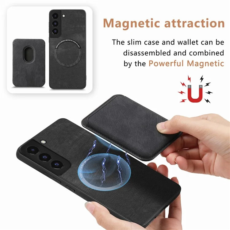 D12 For Samsung Galaxy S22+ 5G Anti-fall Phone Cover with Detachable Magnetic Card Case