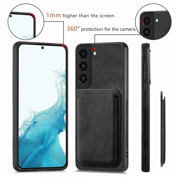 D12 For Samsung Galaxy S22+ 5G Anti-fall Phone Cover with Detachable Magnetic Card Case