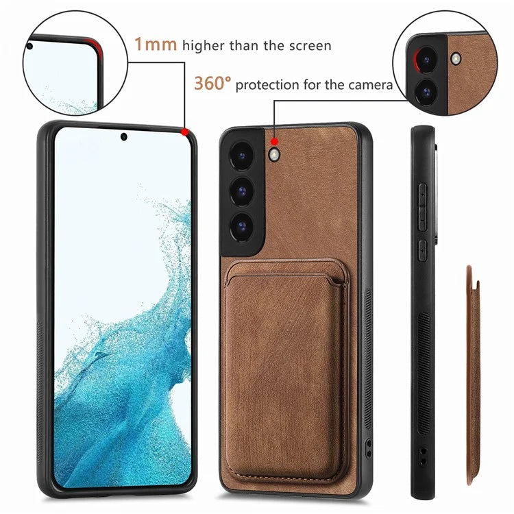 D12 For Samsung Galaxy S22+ 5G Anti-fall Phone Cover with Detachable Magnetic Card Case