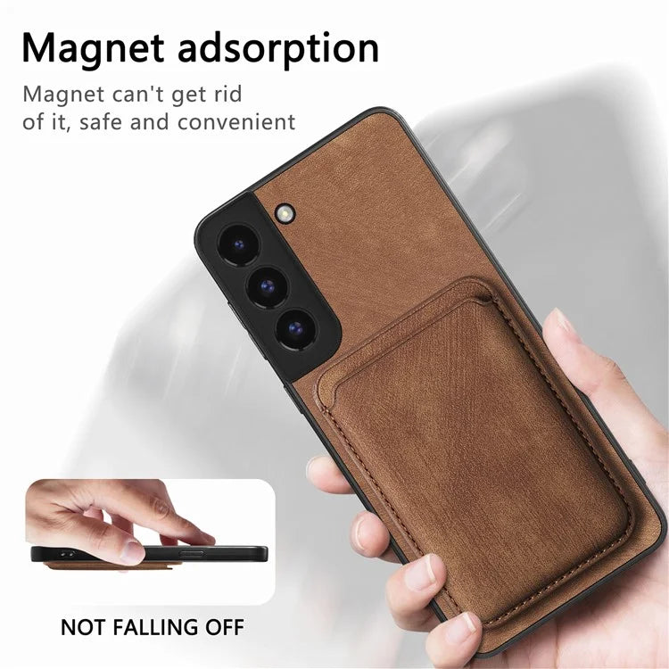 D12 For Samsung Galaxy S22+ 5G Anti-fall Phone Cover with Detachable Magnetic Card Case