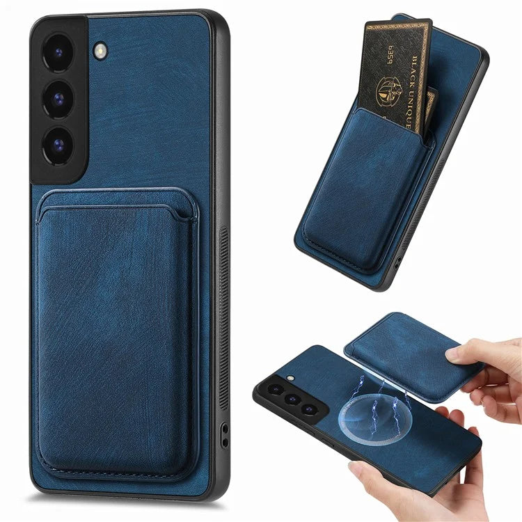 D12 For Samsung Galaxy S22+ 5G Anti-fall Phone Cover with Detachable Magnetic Card Case