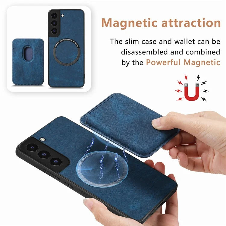 D12 For Samsung Galaxy S22+ 5G Anti-fall Phone Cover with Detachable Magnetic Card Case