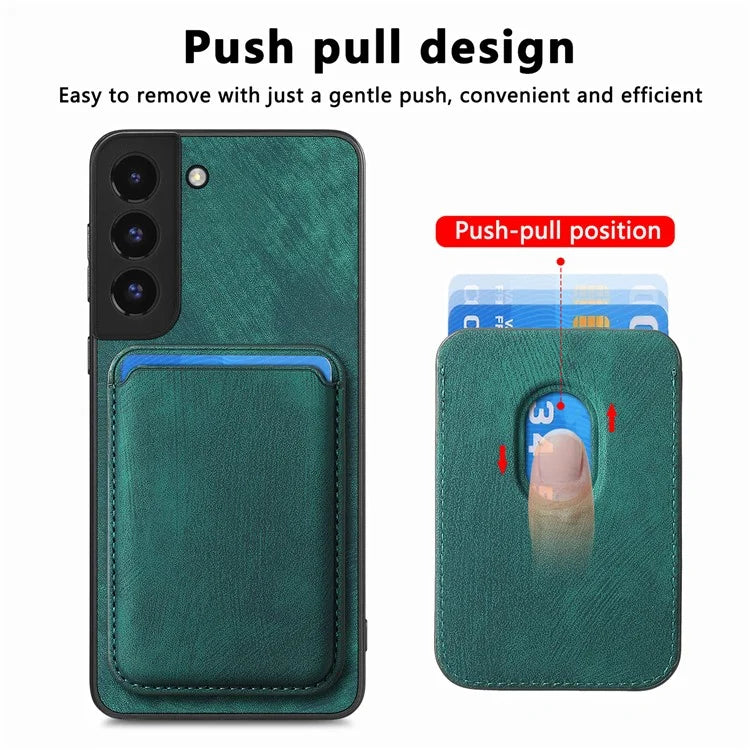 D12 For Samsung Galaxy S22+ 5G Anti-fall Phone Cover with Detachable Magnetic Card Case