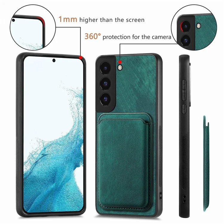 D12 For Samsung Galaxy S22+ 5G Anti-fall Phone Cover with Detachable Magnetic Card Case