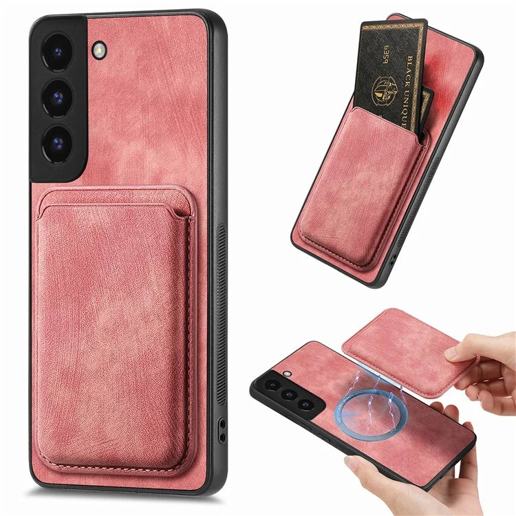 D12 For Samsung Galaxy S22+ 5G Anti-fall Phone Cover with Detachable Magnetic Card Case