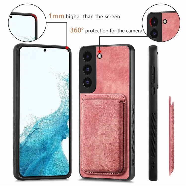 D12 For Samsung Galaxy S22+ 5G Anti-fall Phone Cover with Detachable Magnetic Card Case