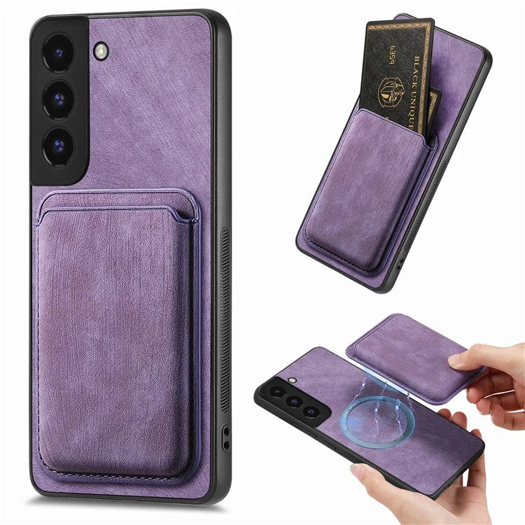 D12 For Samsung Galaxy S22+ 5G Anti-fall Phone Cover with Detachable Magnetic Card Case