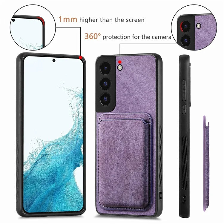 D12 For Samsung Galaxy S22+ 5G Anti-fall Phone Cover with Detachable Magnetic Card Case