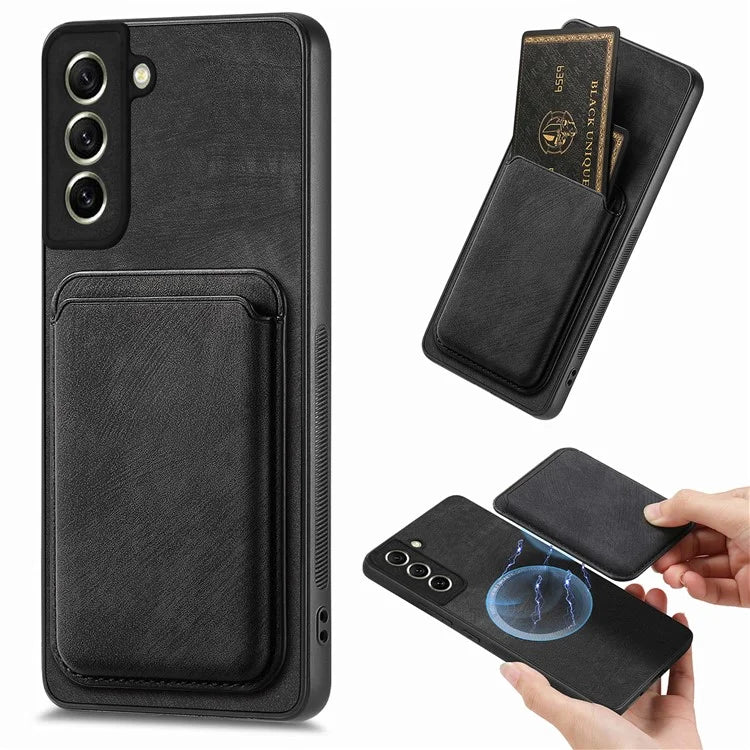 D12 For Samsung Galaxy S21 FE 5G Mobile Phone PU+TPU Cover with Detachable Magnetic Card Case