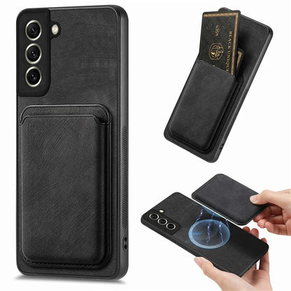 D12 For Samsung Galaxy S21 FE 5G Mobile Phone PU+TPU Cover with Detachable Magnetic Card Case