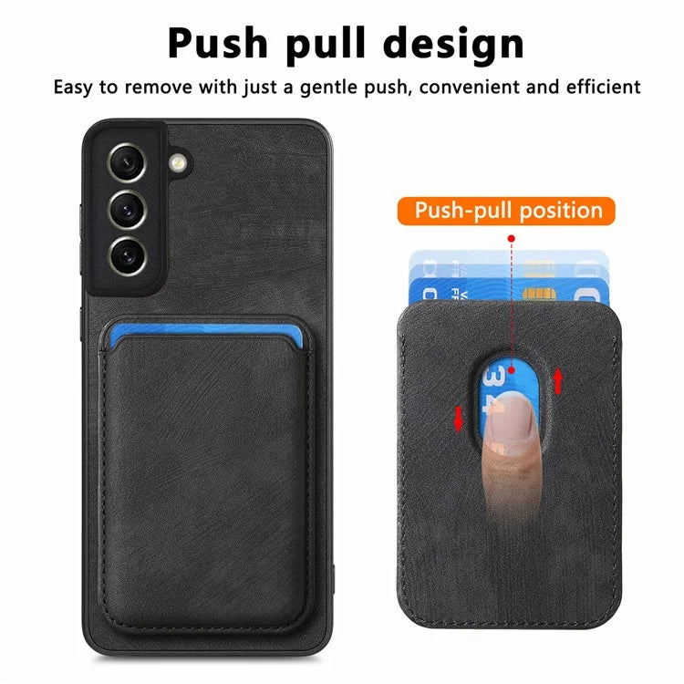 D12 For Samsung Galaxy S21 FE 5G Mobile Phone PU+TPU Cover with Detachable Magnetic Card Case