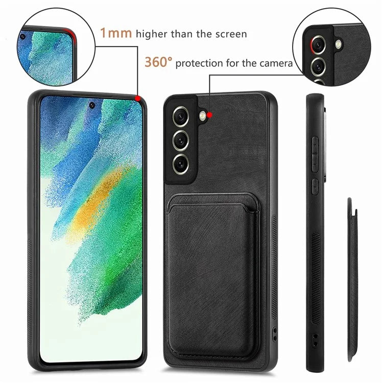 D12 For Samsung Galaxy S21 FE 5G Mobile Phone PU+TPU Cover with Detachable Magnetic Card Case
