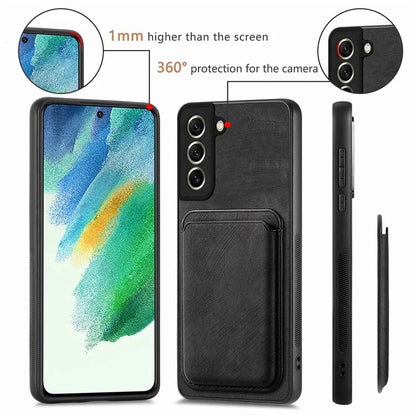 D12 For Samsung Galaxy S21 FE 5G Mobile Phone PU+TPU Cover with Detachable Magnetic Card Case