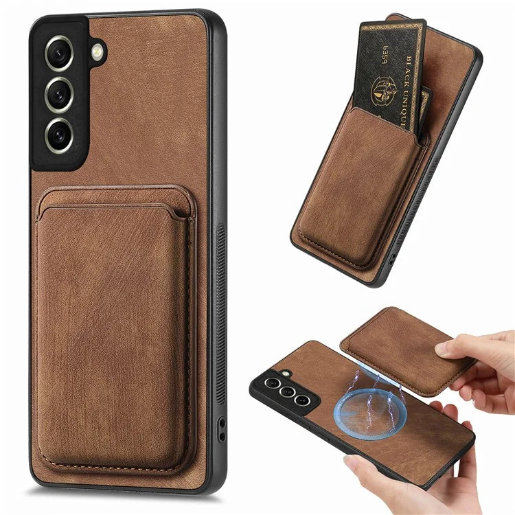 D12 For Samsung Galaxy S21 FE 5G Mobile Phone PU+TPU Cover with Detachable Magnetic Card Case