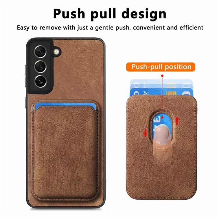 D12 For Samsung Galaxy S21 FE 5G Mobile Phone PU+TPU Cover with Detachable Magnetic Card Case