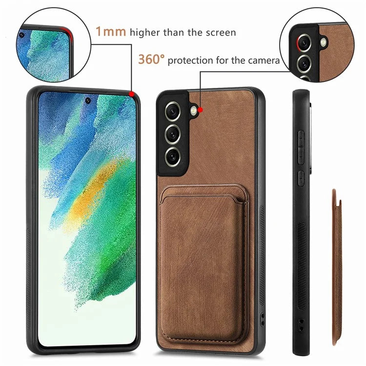 D12 For Samsung Galaxy S21 FE 5G Mobile Phone PU+TPU Cover with Detachable Magnetic Card Case