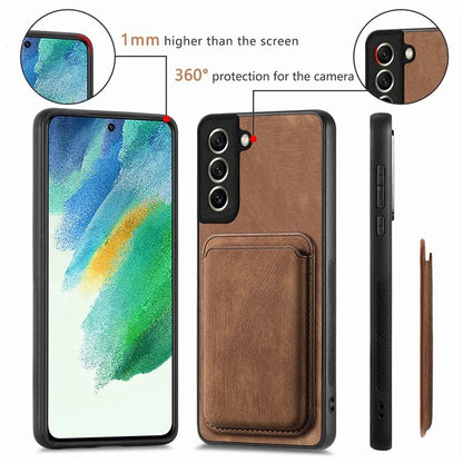 D12 For Samsung Galaxy S21 FE 5G Mobile Phone PU+TPU Cover with Detachable Magnetic Card Case