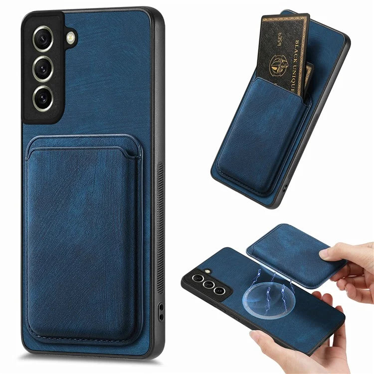 D12 For Samsung Galaxy S21 FE 5G Mobile Phone PU+TPU Cover with Detachable Magnetic Card Case