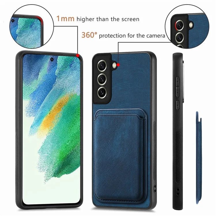 D12 For Samsung Galaxy S21 FE 5G Mobile Phone PU+TPU Cover with Detachable Magnetic Card Case