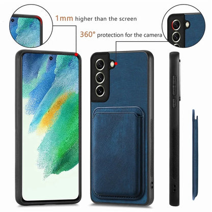 D12 For Samsung Galaxy S21 FE 5G Mobile Phone PU+TPU Cover with Detachable Magnetic Card Case