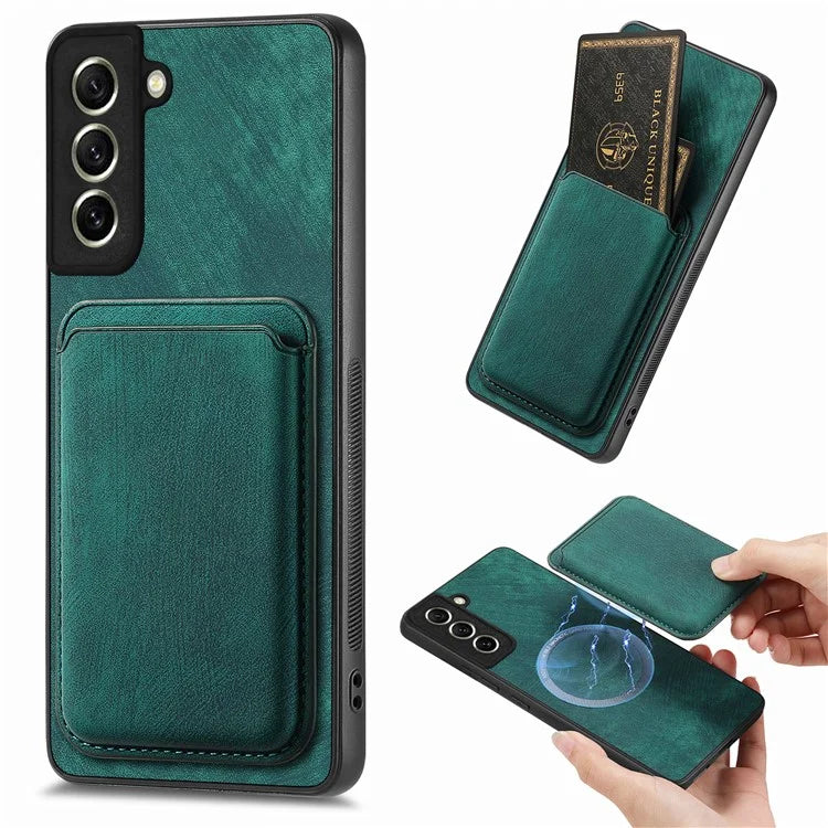 D12 For Samsung Galaxy S21 FE 5G Mobile Phone PU+TPU Cover with Detachable Magnetic Card Case