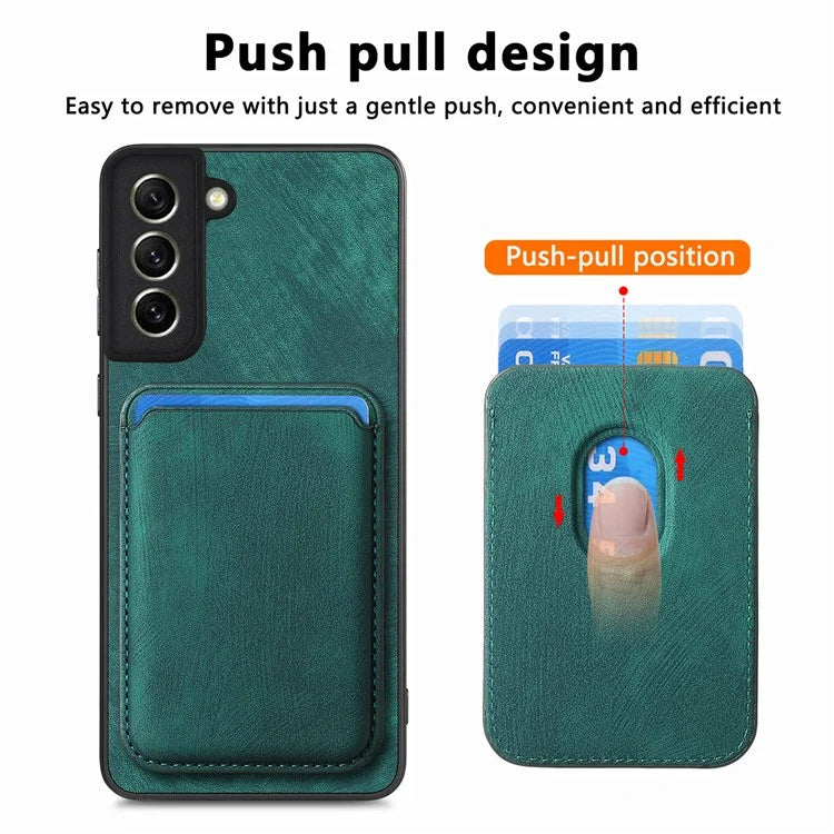 D12 For Samsung Galaxy S21 FE 5G Mobile Phone PU+TPU Cover with Detachable Magnetic Card Case