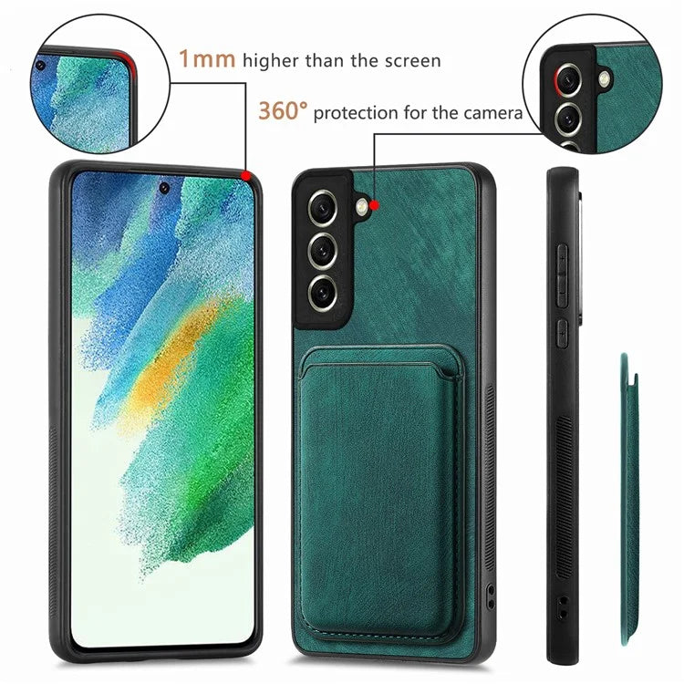 D12 For Samsung Galaxy S21 FE 5G Mobile Phone PU+TPU Cover with Detachable Magnetic Card Case