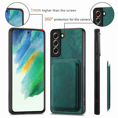 D12 For Samsung Galaxy S21 FE 5G Mobile Phone PU+TPU Cover with Detachable Magnetic Card Case